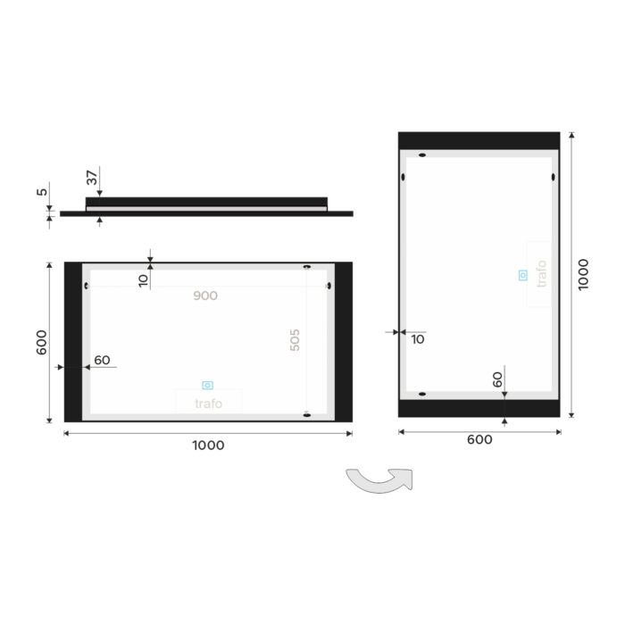 Nimco Černé LED zrcadlo 1000x600 s dotykovým senzorem - Image 8