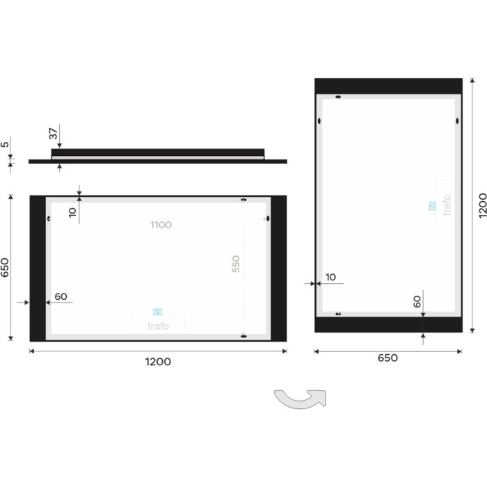 Nimco Černé LED zrcadlo 1200x650 s dotykovým senzorem - Image 8