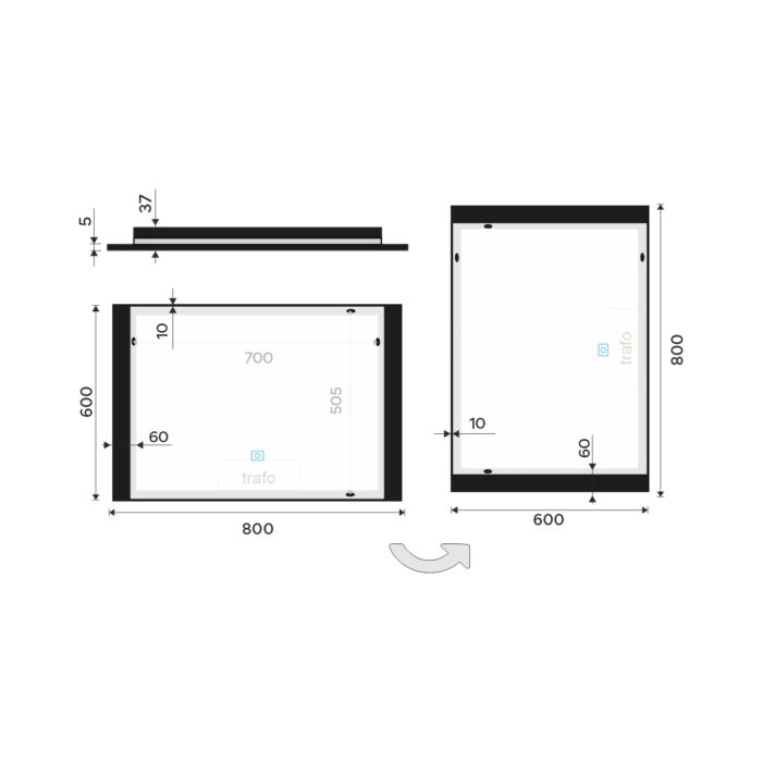Nimco Černé LED zrcadlo 800x600 s dotykovým senzorem - Image 8