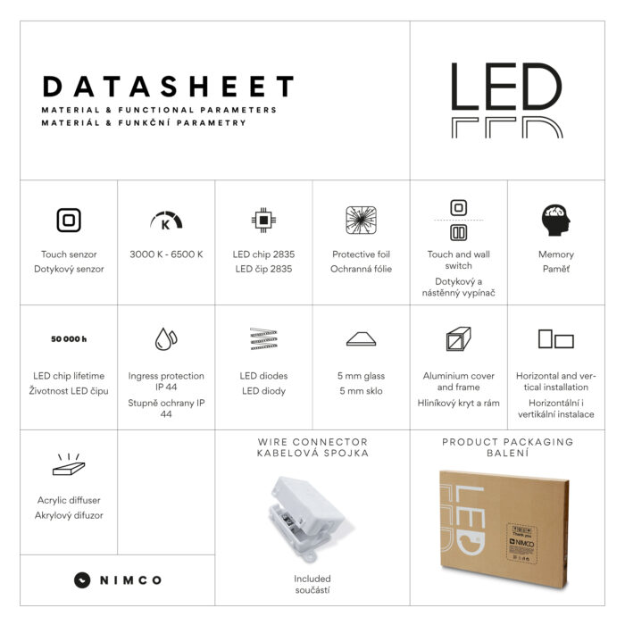 Nimco Černé LED zrcadlo 800x600 s dotykovým senzorem - Image 6
