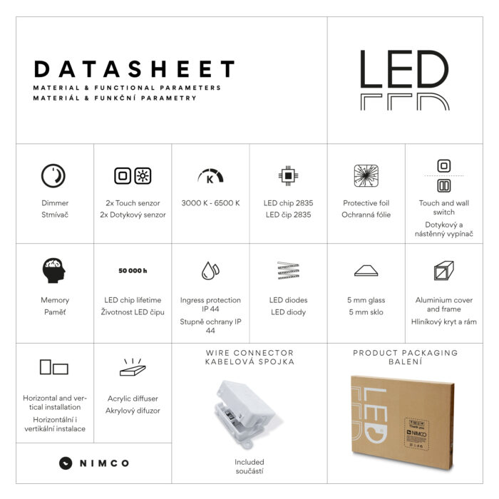 Nimco Černé LED zrcadlo 800x700 se dvěma dotykovými senzory - Image 6