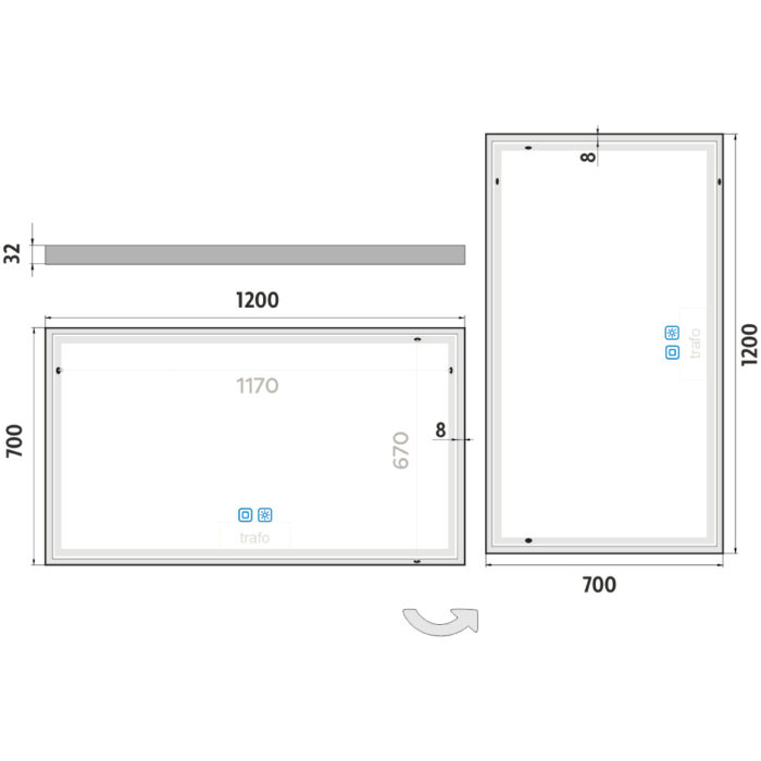 Nimco LED zrcadlo 1200x700 se dvěma dotykovými senzory - Image 9