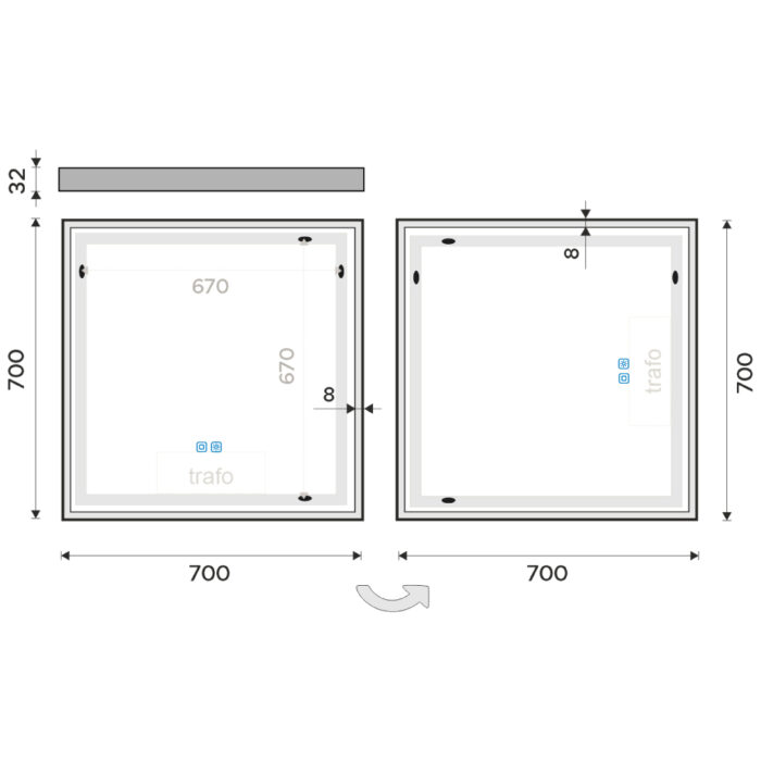 Nimco LED zrcadlo 700x700 se dvěma dotykovými senzory - Image 9