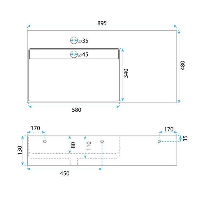 Umývadlo REA Archi 90 CM Grey MATT na dosku - konglomerát - Image 8