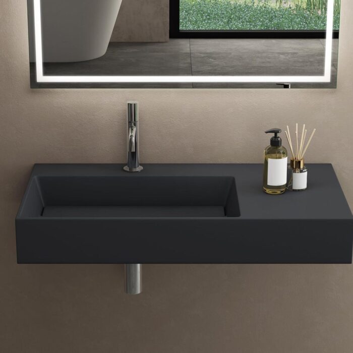 Umývadlo REA Archi 90 CM Grey MATT na dosku - konglomerát - Image 5