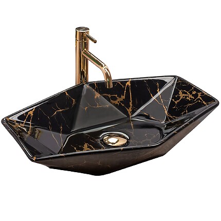 Umývadlo na dosku REA VEGAS - čierny lesklý mramor