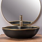 Umývadlo na dosku REA PEARL - matné čierne + zlatý okraj – Obrázok 4