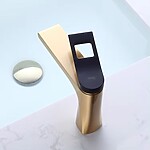 Umývadlová batéria REA SOUL - brúsené zlato s čiernym madlom, nízka – Obrázok 3