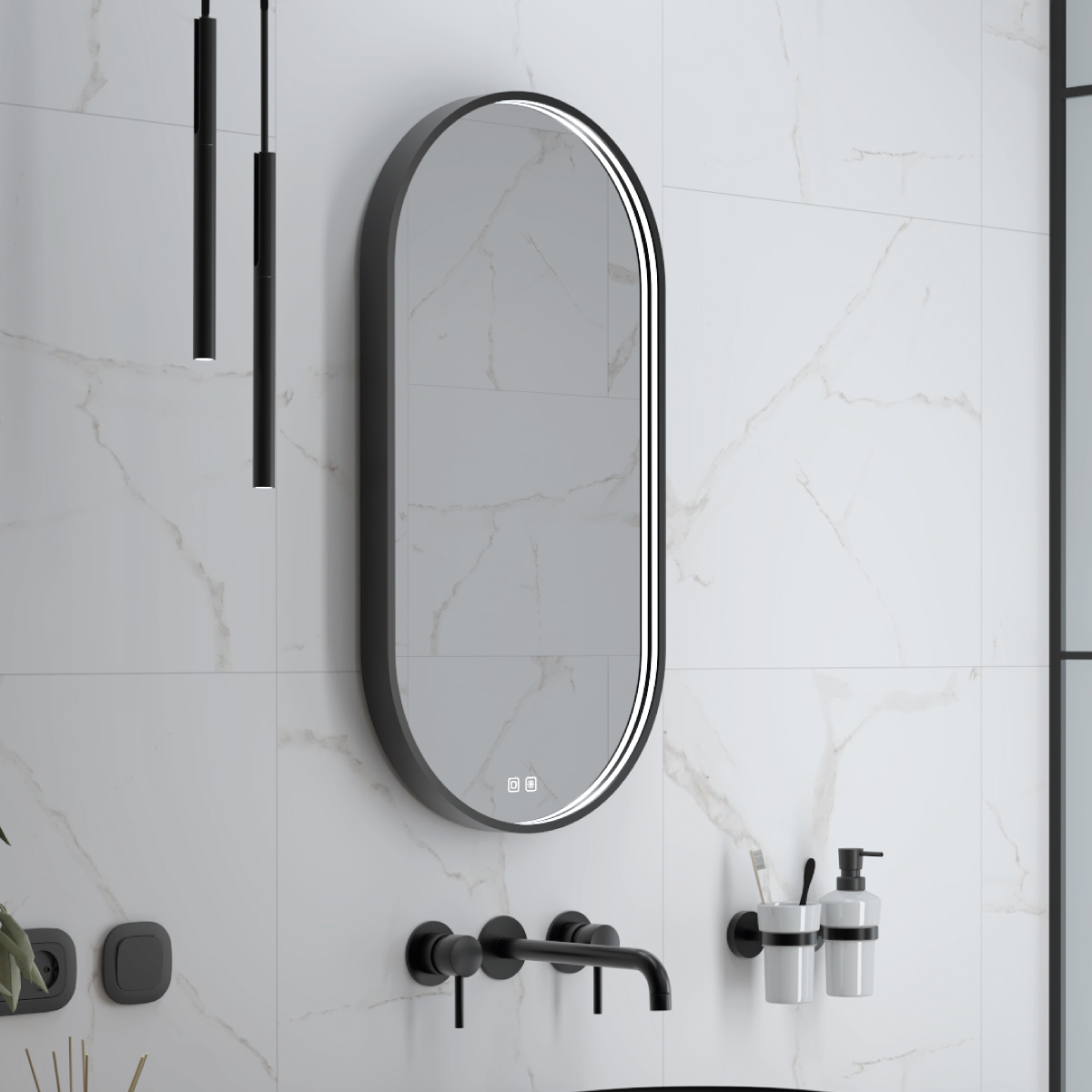 cerne-ovalne-led-zrcadlo-900x450-s-dotykovymi-senzory-nahled Nimco ČERNÉ LED zrcadlo 450x900 se dvěma dotykovými senzory – Obrázok 1