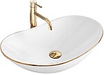 Umývadlo na dosku REA ROYAL - biele + zlatý okraj